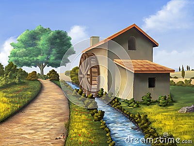 Country mill Cartoon Illustration