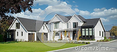 Farmhouse Modern Exterior Maison Home House Country Cumulus Clouds Sky Background Stock Photo