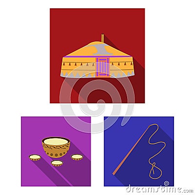 Country Mongolia flat icons in set collection for design.Territory and landmark vector symbol stock web illustration. Vector Illustration