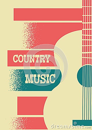 Country Music background with musical instrument acoustic guitar Vector Illustration