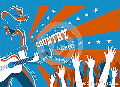 Country music concert with musician playing guitar. Vector Illustration