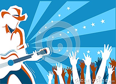 Country music concert with singer and guitar.Vector background Vector Illustration