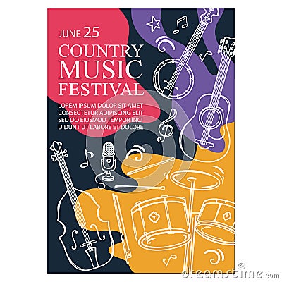 COUNTRY MUSIC FEST Vertical Banner Colorful Concert Poster Vector Illustration