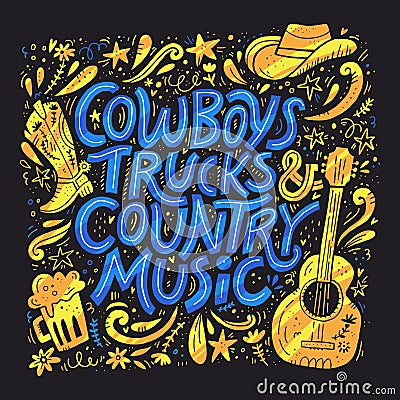 Country music festival retro poster vector template Vector Illustration