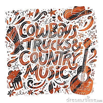 Country music festival retro poster vector template Vector Illustration