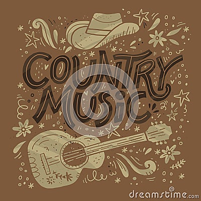Country music festival retro poster vector template Vector Illustration