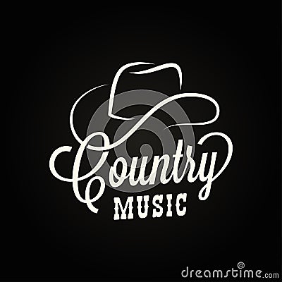 Country music sign. Cowboy hat with country music Vector Illustration