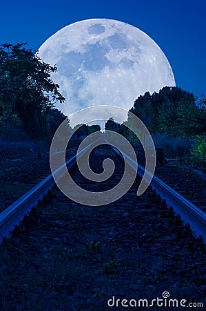 country railway to the moon Stock Photo