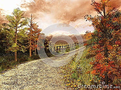 Country road in colorful forest Stock Photo