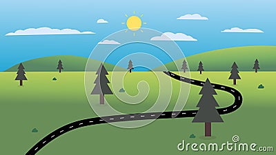 Country Road with nature landscape and sky background vector illustration.Beautiful nature scene design. Vector Illustration