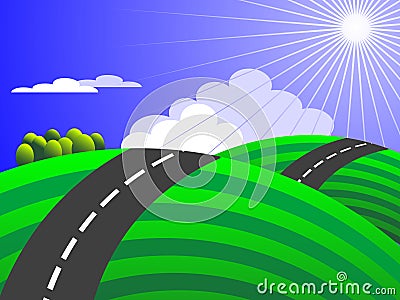 Country road to sunrise (vector included) Vector Illustration