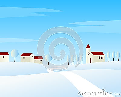 Country Road Winter Landscape Vector Illustration