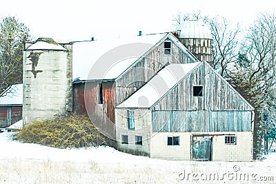 Country, Rustic, Barn with Teal and Red Colors Stock Photo