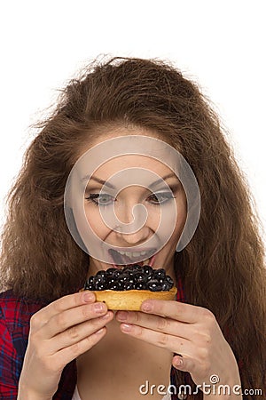 Country stile woman with cake Stock Photo