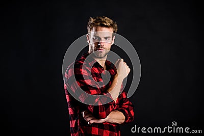 Country style. charisma. western cowboy portrait. retro male fashion. Vintage style man. man checkered shirt. western Stock Photo