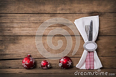 Country style christmas decoration with red white checked cutler Stock Photo