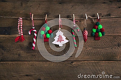 Country style christmas handmade decoration hanging on an old ru Stock Photo