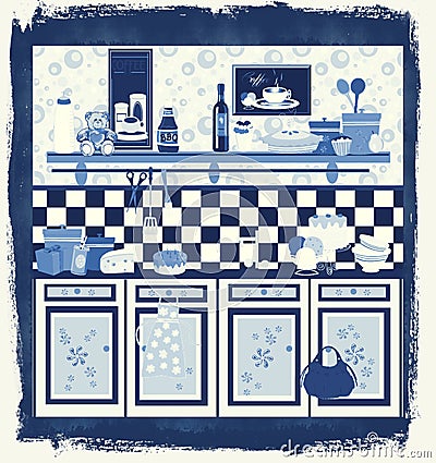 Country style retro kitchen design Cartoon Illustration