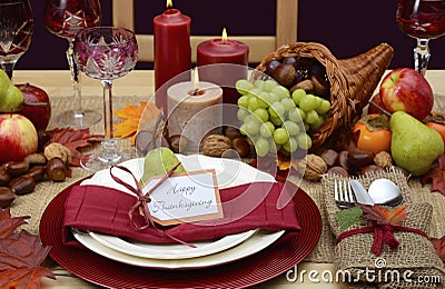 Country style rustic Thanksgiving table setting Stock Photo