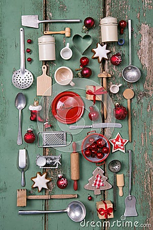 Country style or wooden vintage Christmas background for kitchen Stock Photo