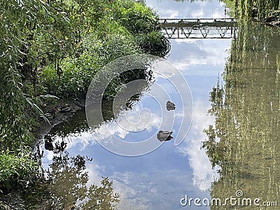 a country view over a still river Stock Photo
