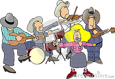 Country & western band Cartoon Illustration
