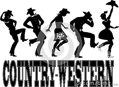 Country-western dance silhouette banner Vector Illustration