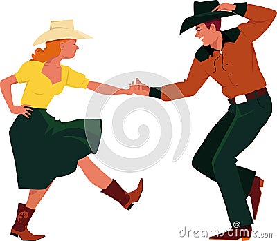 Country Western Dancing Vector Illustration