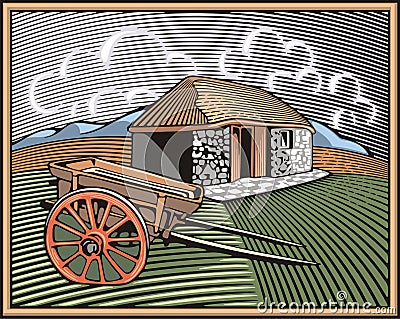 Countrylife and Farming Illustration in Woodcut Style Stock Photo