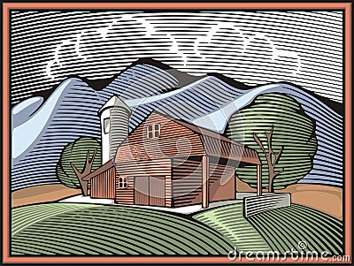 Countrylife and Farming Illustration in Woodcut Style Stock Photo