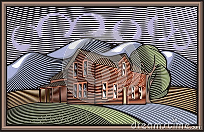 Countrylife and Farming Vector Illustration in Woodcut Style Vector Illustration