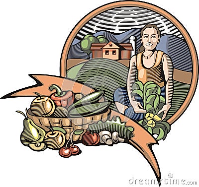 Countrylife and Farming Illustration in Woodcut Style Stock Photo