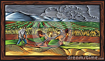 Countrylife and Farming Vector Illustration in Woodcut Style Vector Illustration