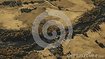 Aerial View Of Countryside With Flat, Duotone Color Scheme Stock Photo