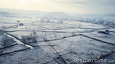 Translucent Winter Landscape: Aerial View Of Rural China Field Stock Photo