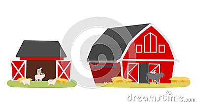 Countryside elements - red farm barn isolated illustration. Vector Illustration
