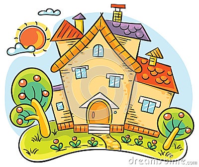 Countryside house with a garden Vector Illustration