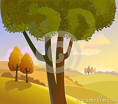 Countryside Landscape Vector Illustration