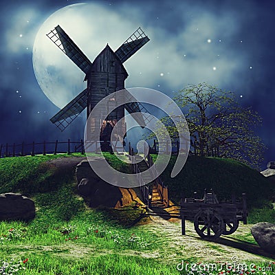 Countryside landscape at night Stock Photo