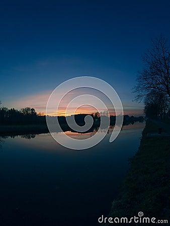 Countryside landscape, sunset over the river Stock Photo