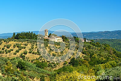 Countryside landscape whith church near San Casciano Val di Pesa. Tuscany. Italy Stock Photo
