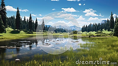 countryside meadow scenery north landscape Cartoon Illustration
