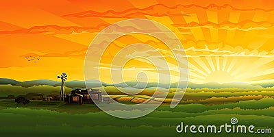 Countryside panorama in the evening Vector Illustration