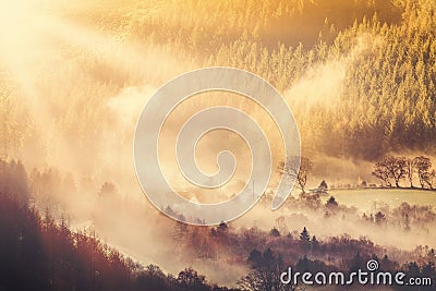 Countryside sunrise and mist Stock Photo