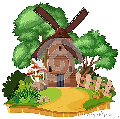 Countryside windmill house isolated Vector Illustration