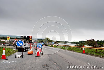 County Galway, Ireland - 13.06.2021: Reverse traffic light with timer on road repair site Editorial Stock Photo