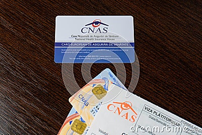 County House of Health Insurance CNAS Health Cards. Romanian Health Card Editorial Stock Photo