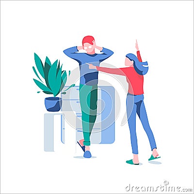 Couple arguing and quarreling at home. Vector Illustration
