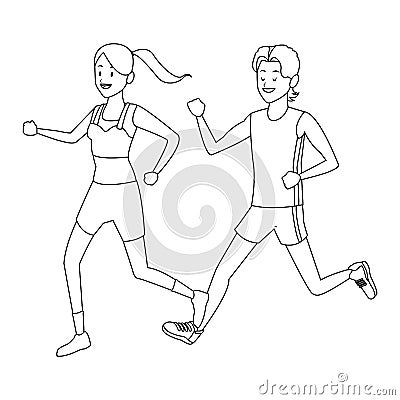 Couple athletes avatar Vector Illustration