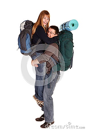 Couple backpacking Stock Photo